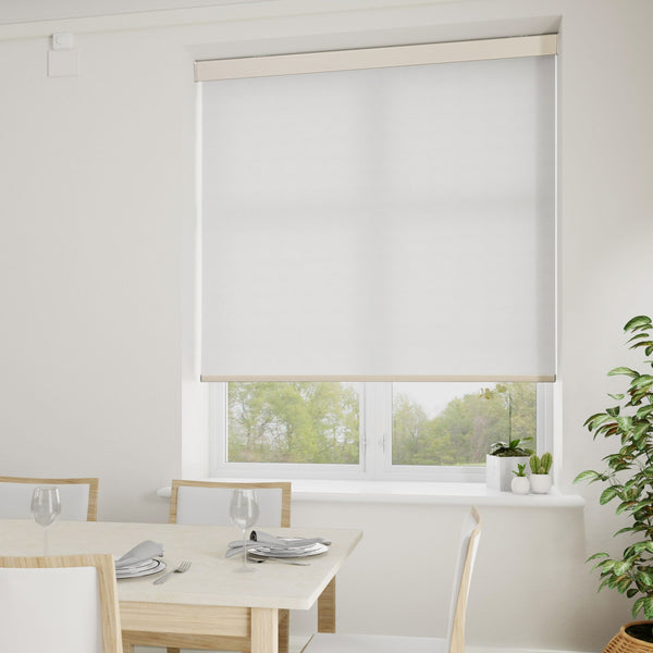 motorized openness roller shades in a dining room