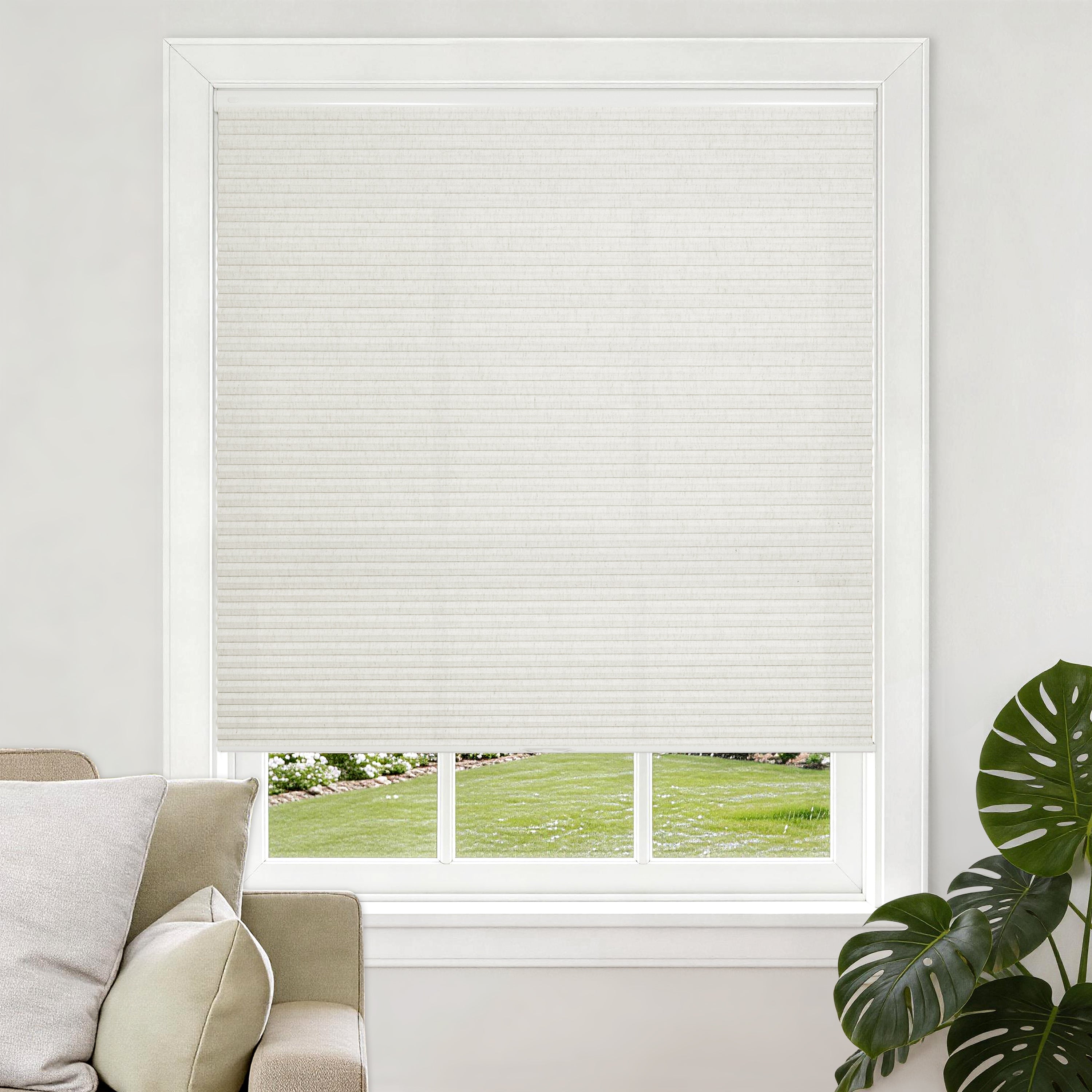 no drill natural linen thermal insulated cellular shades-light filtering-color-white