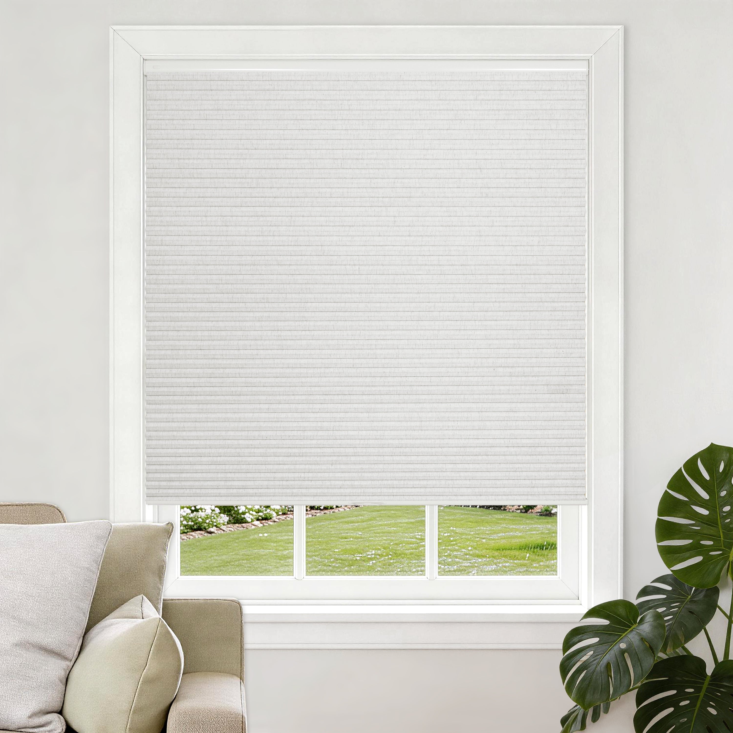 no drill natural linen thermal insulated cellular shades-blackout-color-white