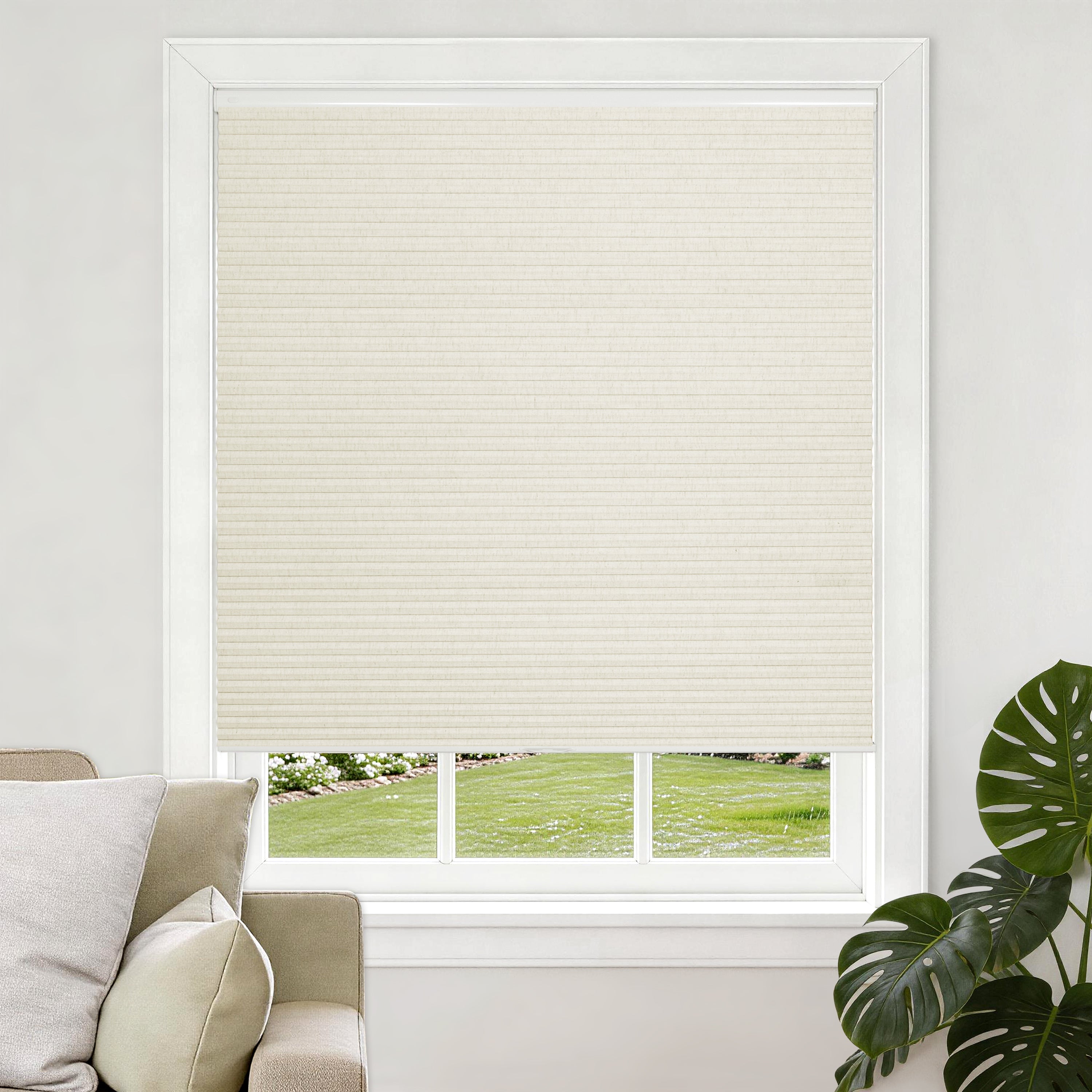 no drill natural linen thermal insulated cellular shades-blackout-color-cream