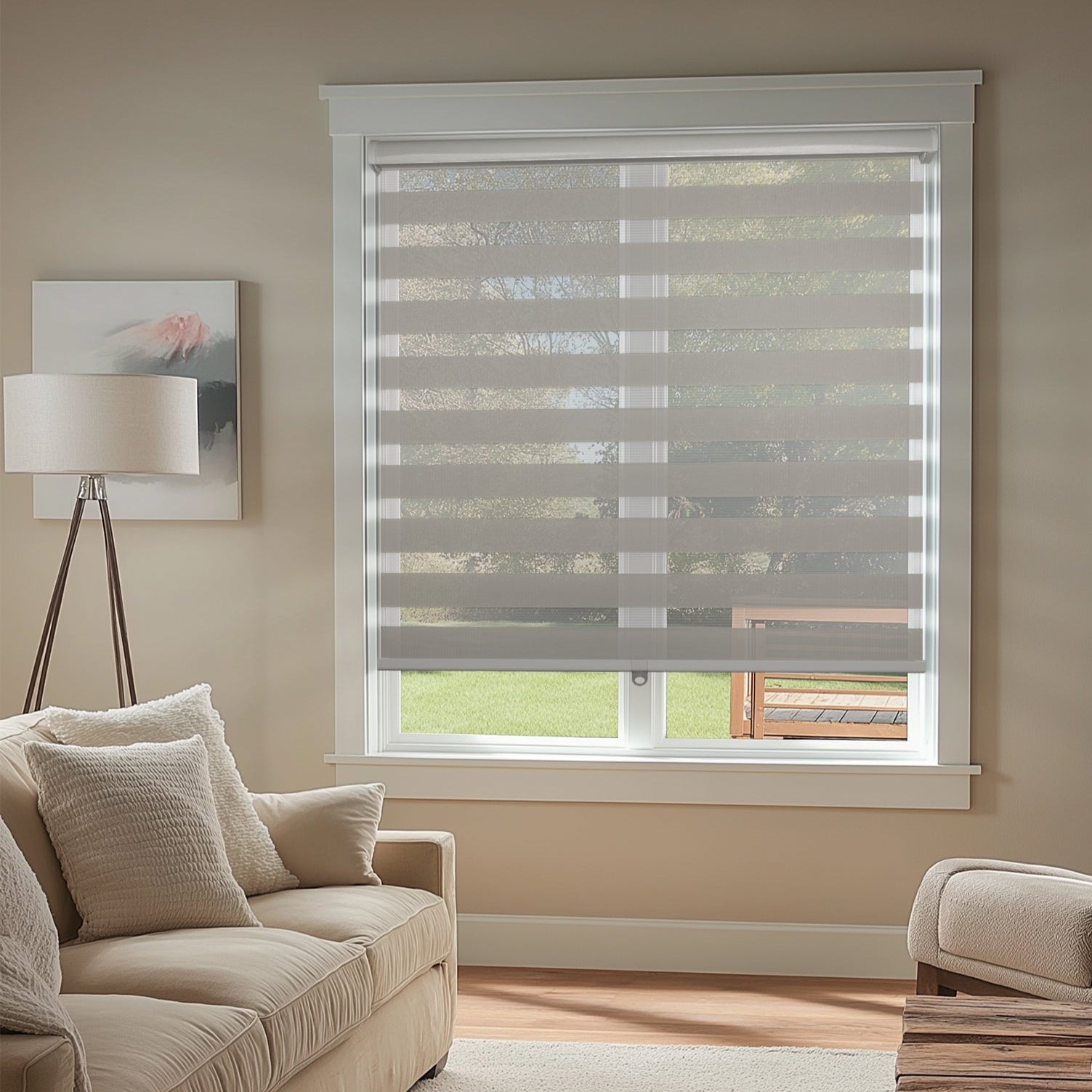 cordless semi sheer polyester zebra shades in a living room