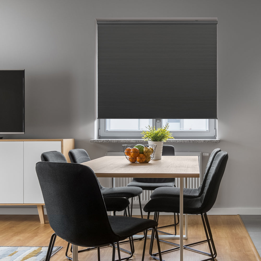 cordless blackout cellular shades in a dining room