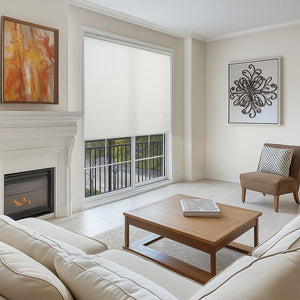 cordless light filtering cellular shades in a living room window