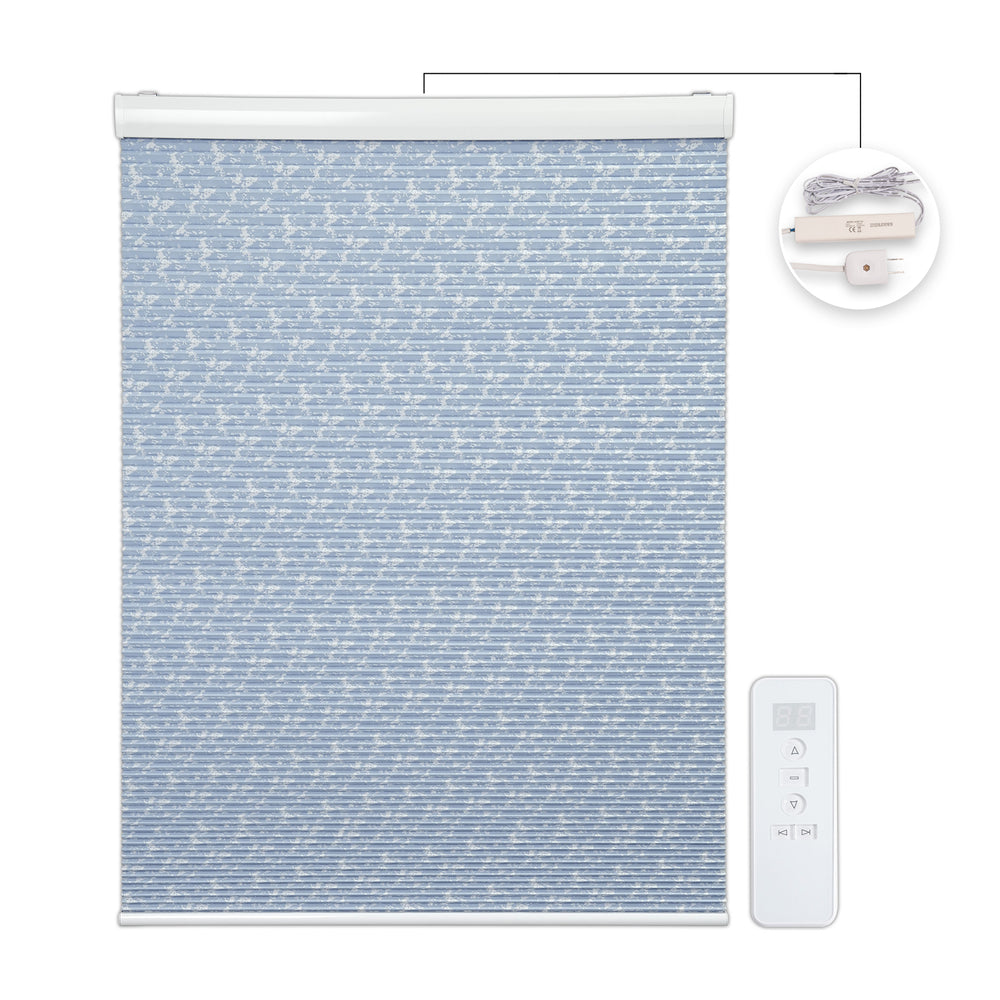 motorized light filtering cellular shades in a bedroom window