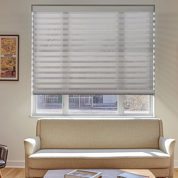 motorized light filtering 2-inch Shangri-La shades sheer shades in a living room