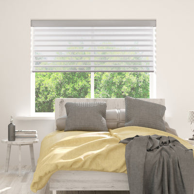 motorized room darkening 2-inch Shangri-La shades in a bedroom
