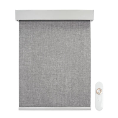 motorized blackout linen-like solar roller shades - signal grey