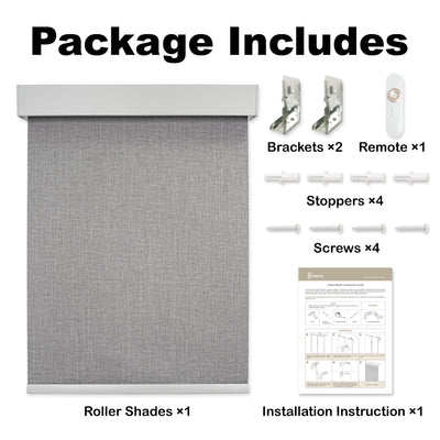 motorized blackout linen-like solar roller shades packaging