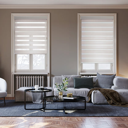 cordless room darkening zebra shades in a living room