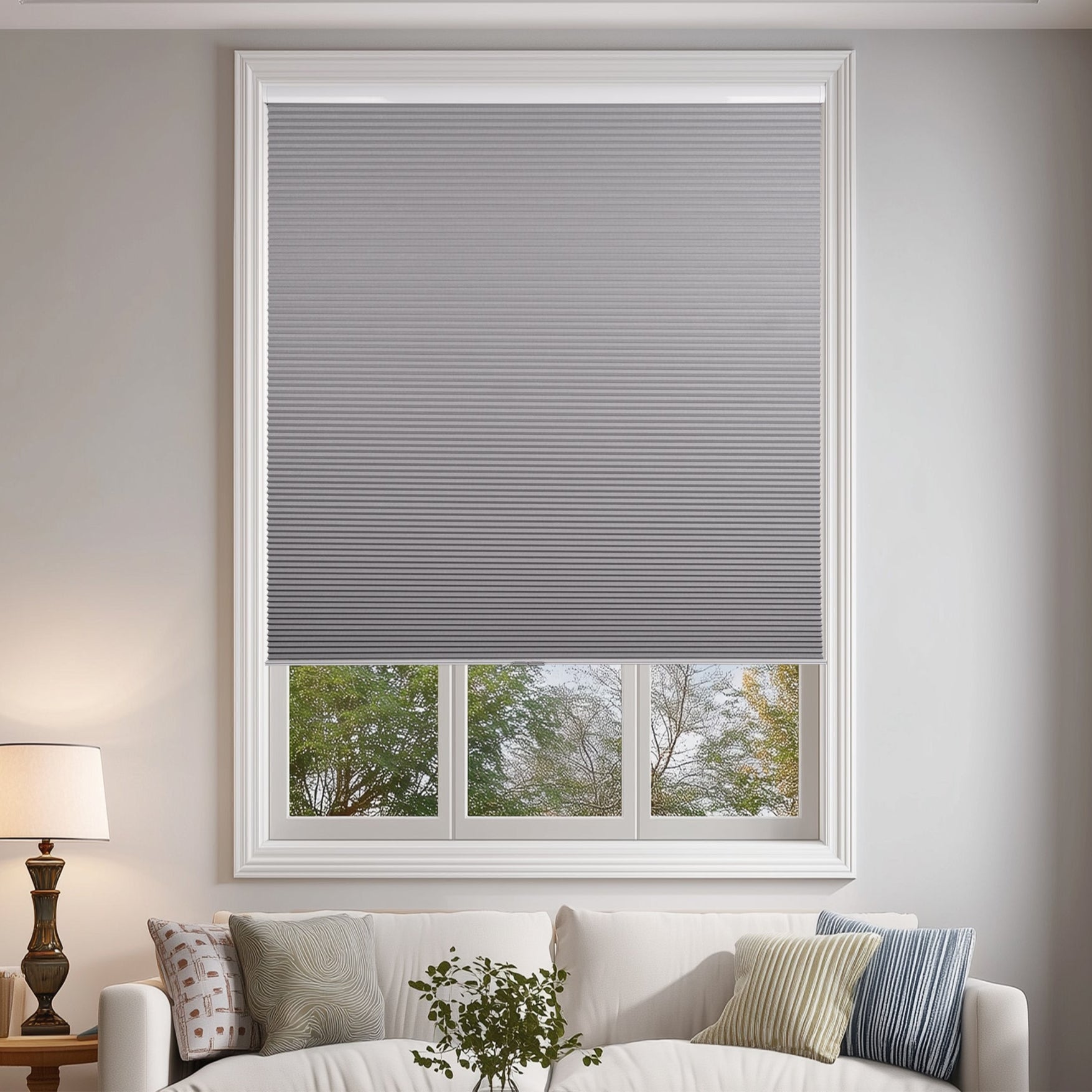blackout modern minimalist summer cooling cellular shades in a living room