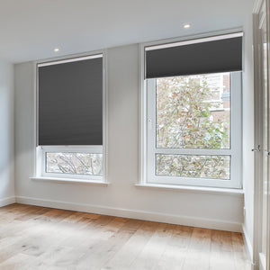 cordless energy-efficient blackout cellular shades in two large windows