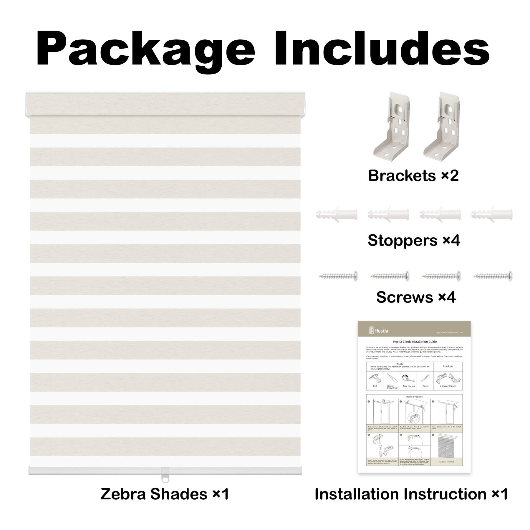light filtering linen-like bathroom zebra shades package