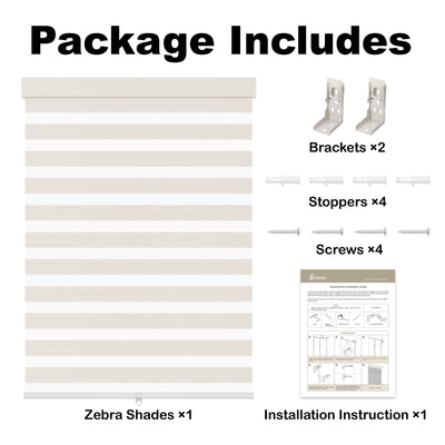 light filtering linen-like bathroom zebra shades package