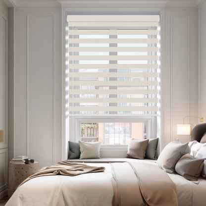 light filtering linen-like bathroom zebra shades in a bedroom