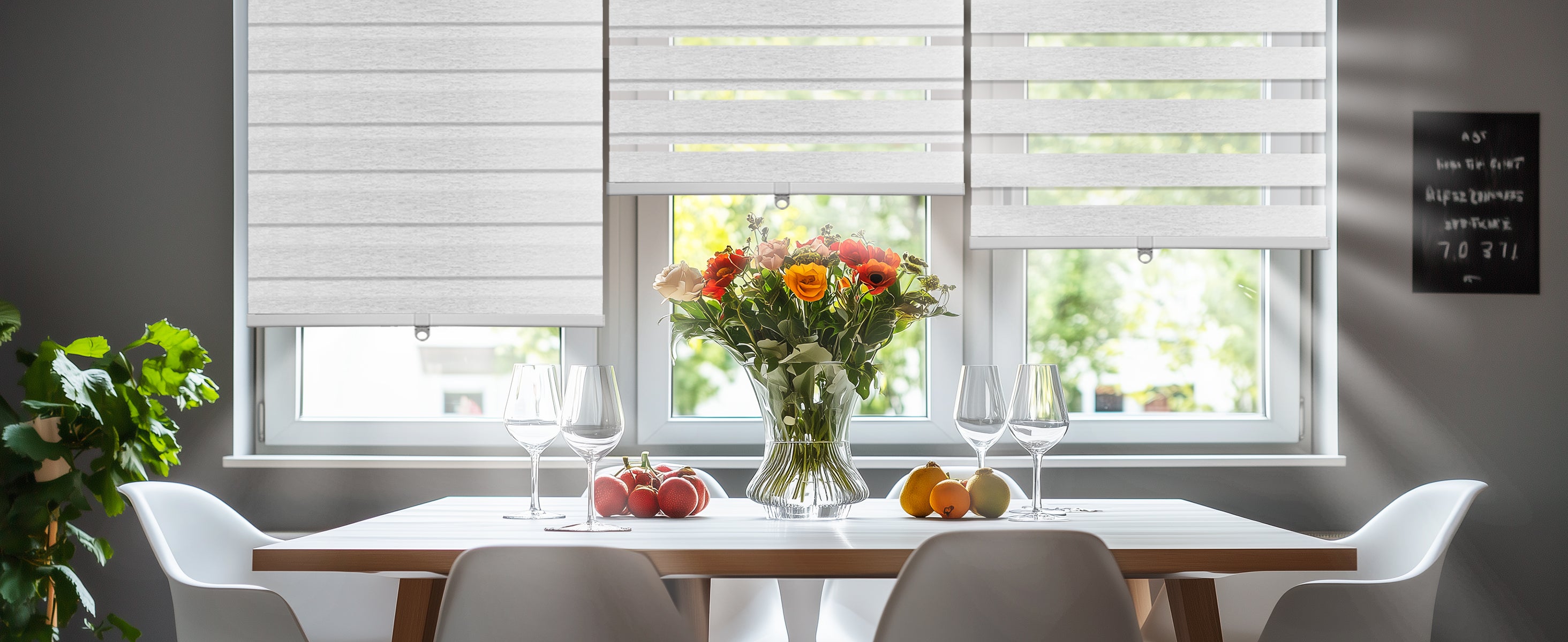 zebra shades in a dining room Hestia Blinds