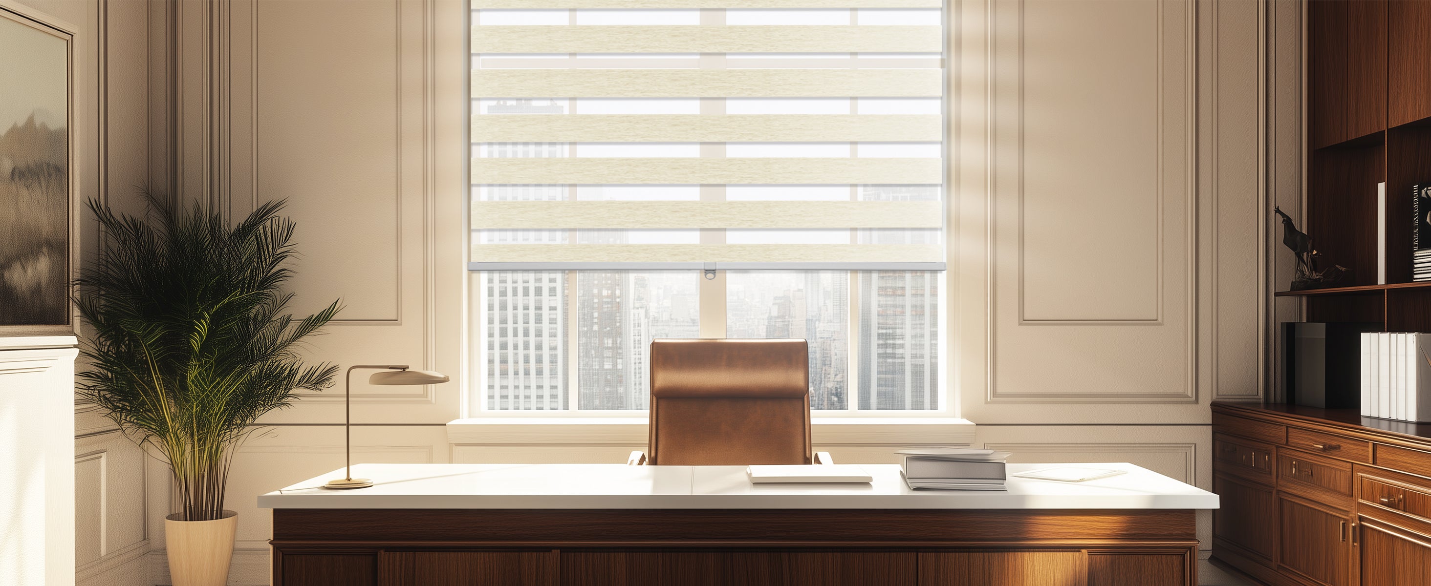 zebra shades in a study room Hestia Blinds