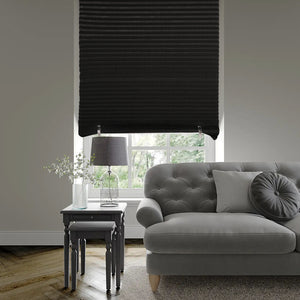 no-drill blackout pleated paper shades in a living room