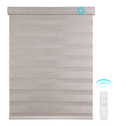motorized light filtering linen-like bathroom zebra shades - light gray