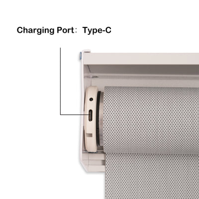 motorized light filtering waterproof kitchen roller shades charging port