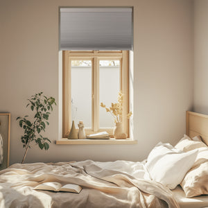 cordless blackout cellular shades for indoor windows in a bedroom