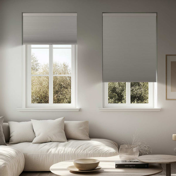 cordless blackout cellular shades for indoor windows in a living room