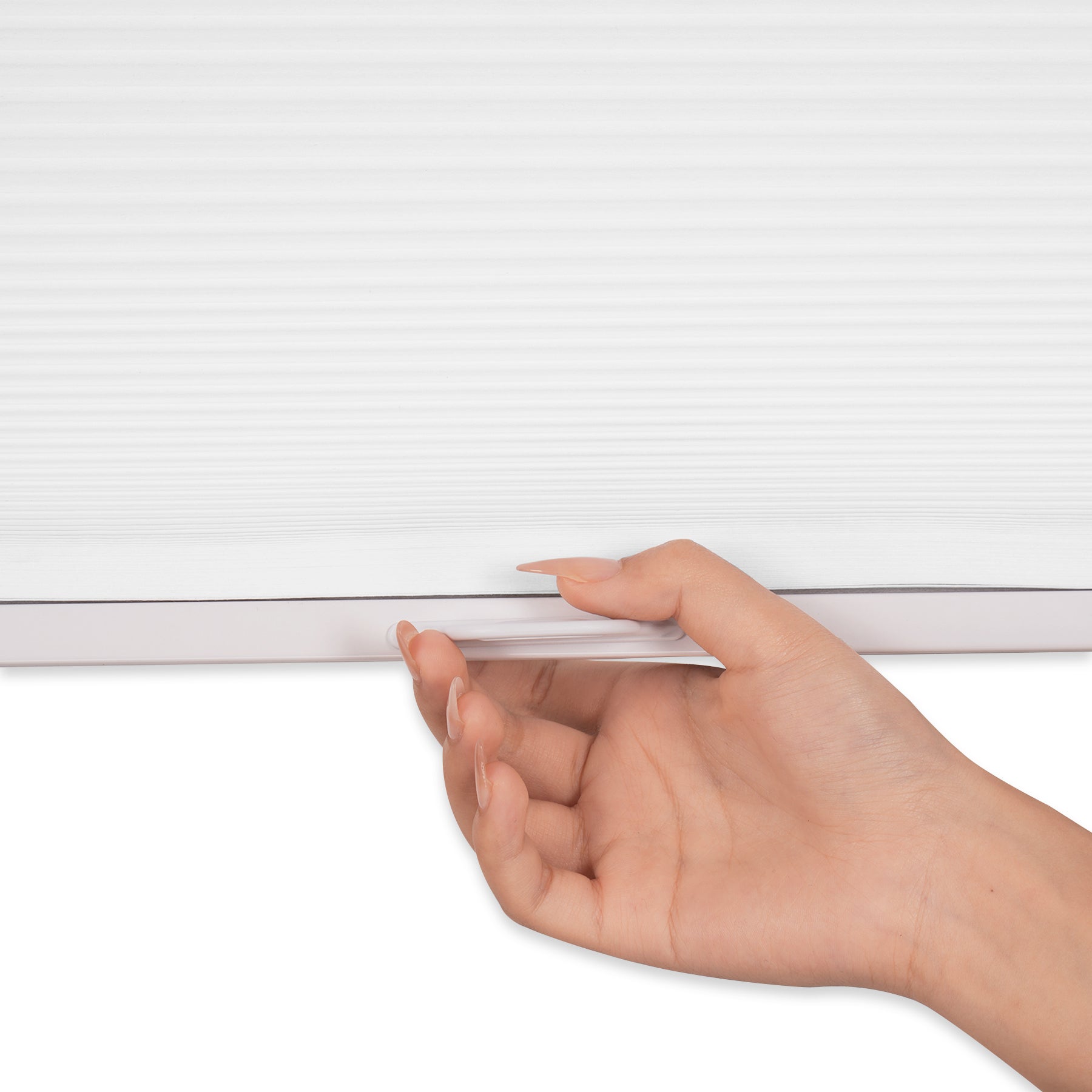 cordless no-drill light filtering cellular shades with handle details