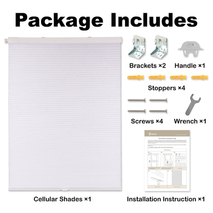 cordless no-drill light filtering cellular shades packaging
