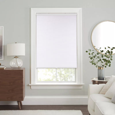 no-drill light filtering thermal insulated cellular shades in a living room