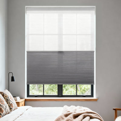 no-drill day and night energy saving cellular shades in a bedroom