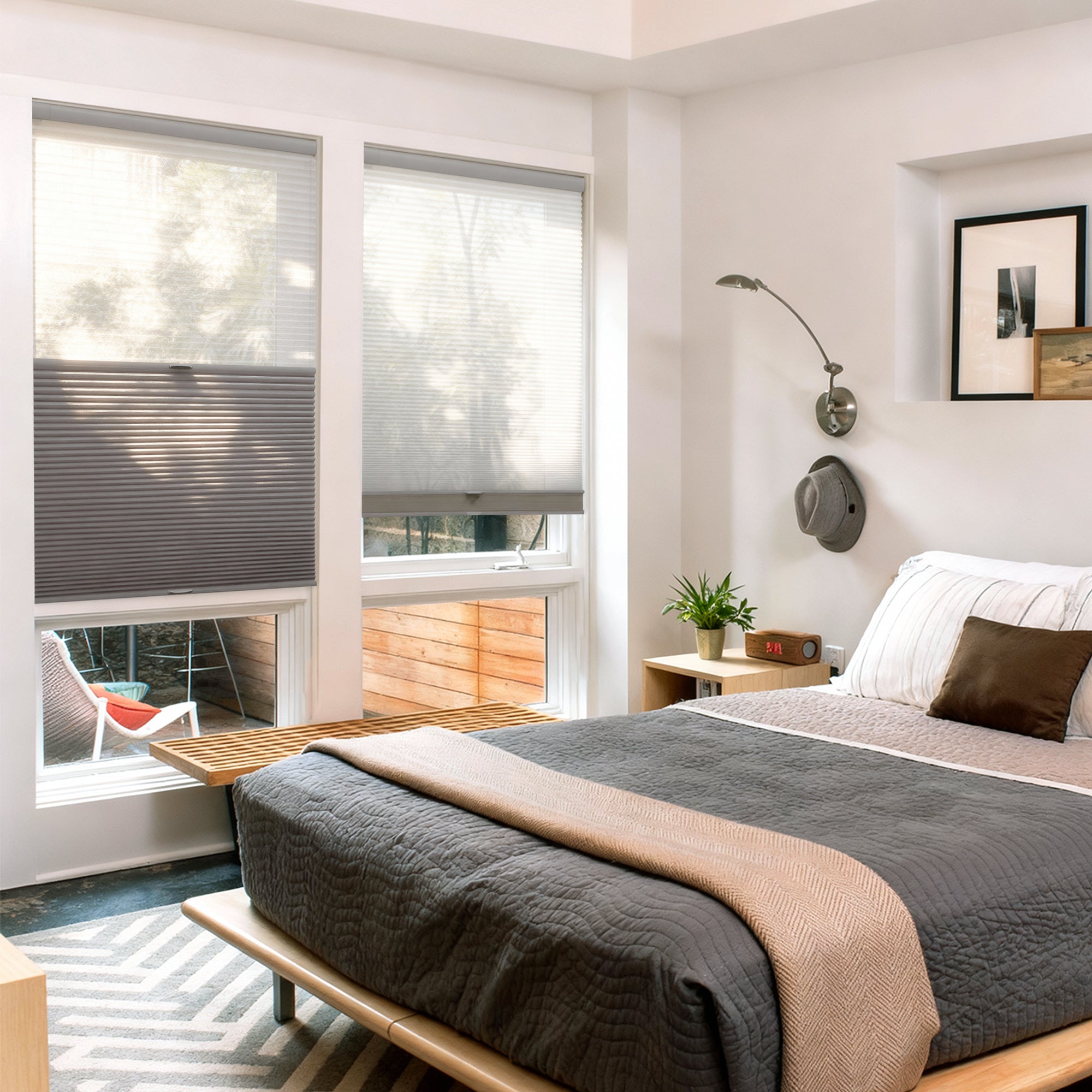 no-drill day and night energy saving cellular shades in a bedroom