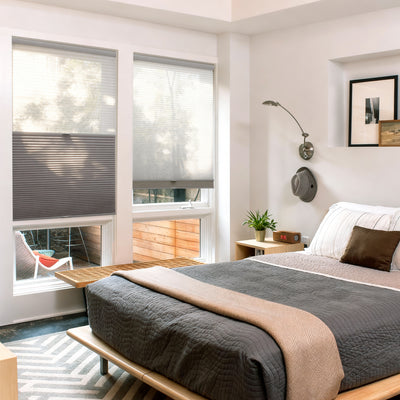 no-drill day and night energy saving cellular shades in a bedroom