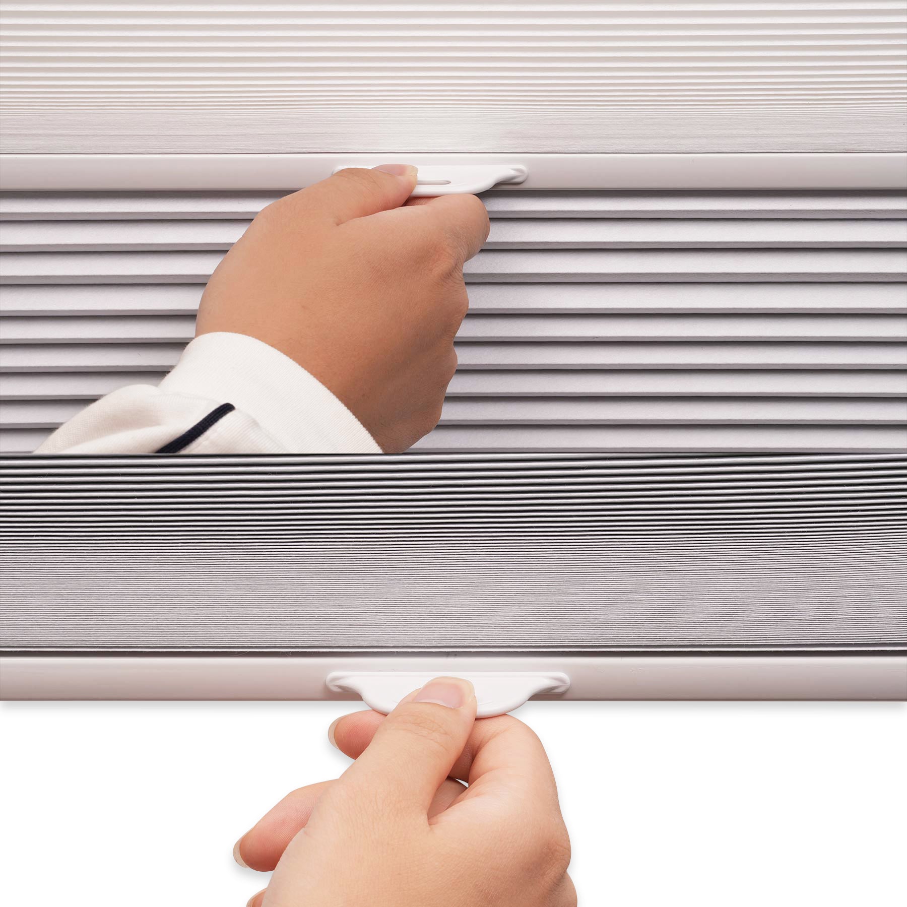 no-drill day and night energy saving cellular shades with handle details