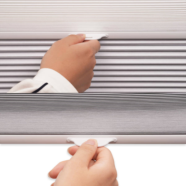 cordless no-drill day and night cellular shades with handle details