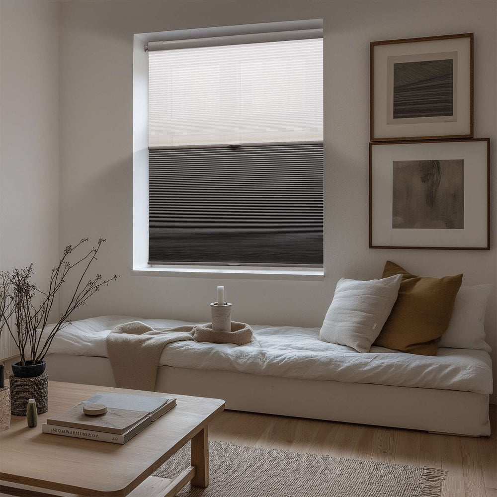 cordless no-drill day and night cellular shades - signal white and pearl dark gray