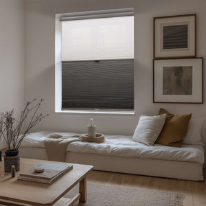 cordless no-drill day and night cellular shades in a living room