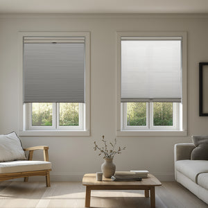 cordless no-drill day and night cellular shades in two small windows