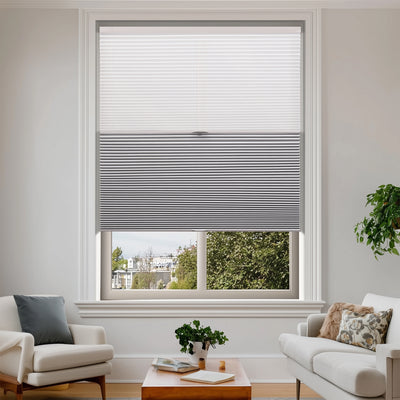 no-drill day and night energy saving cellular shades in a living room
