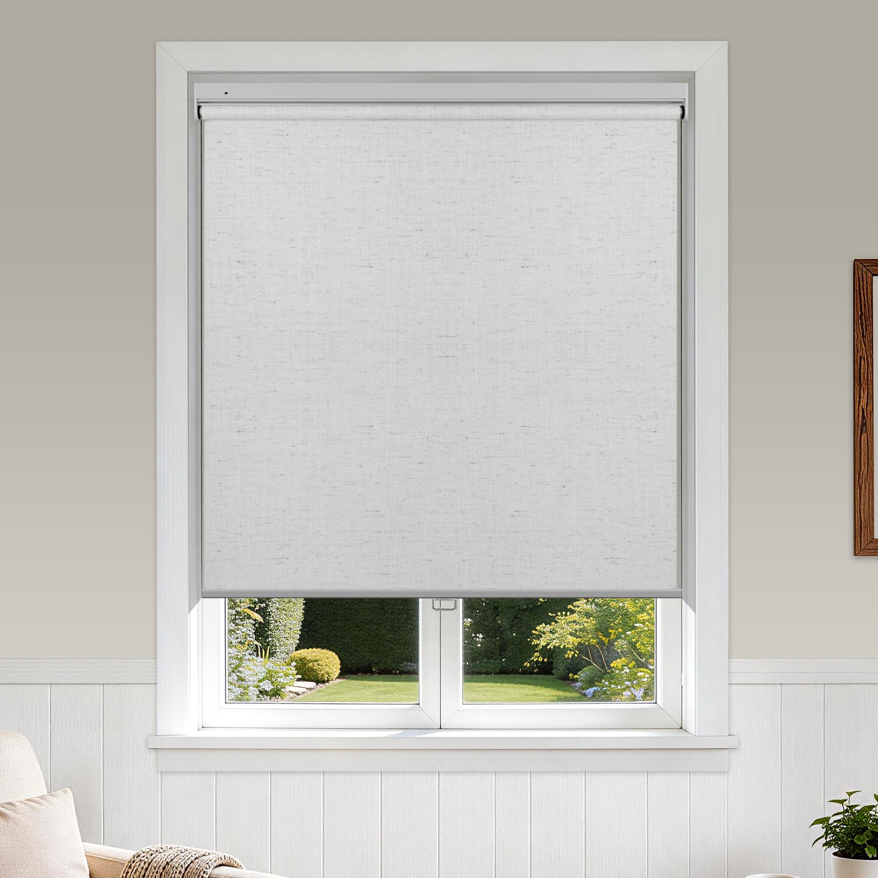 No drill Natural Linen Roller Shades | Blackout Textured Blinds | Hestia Blinds