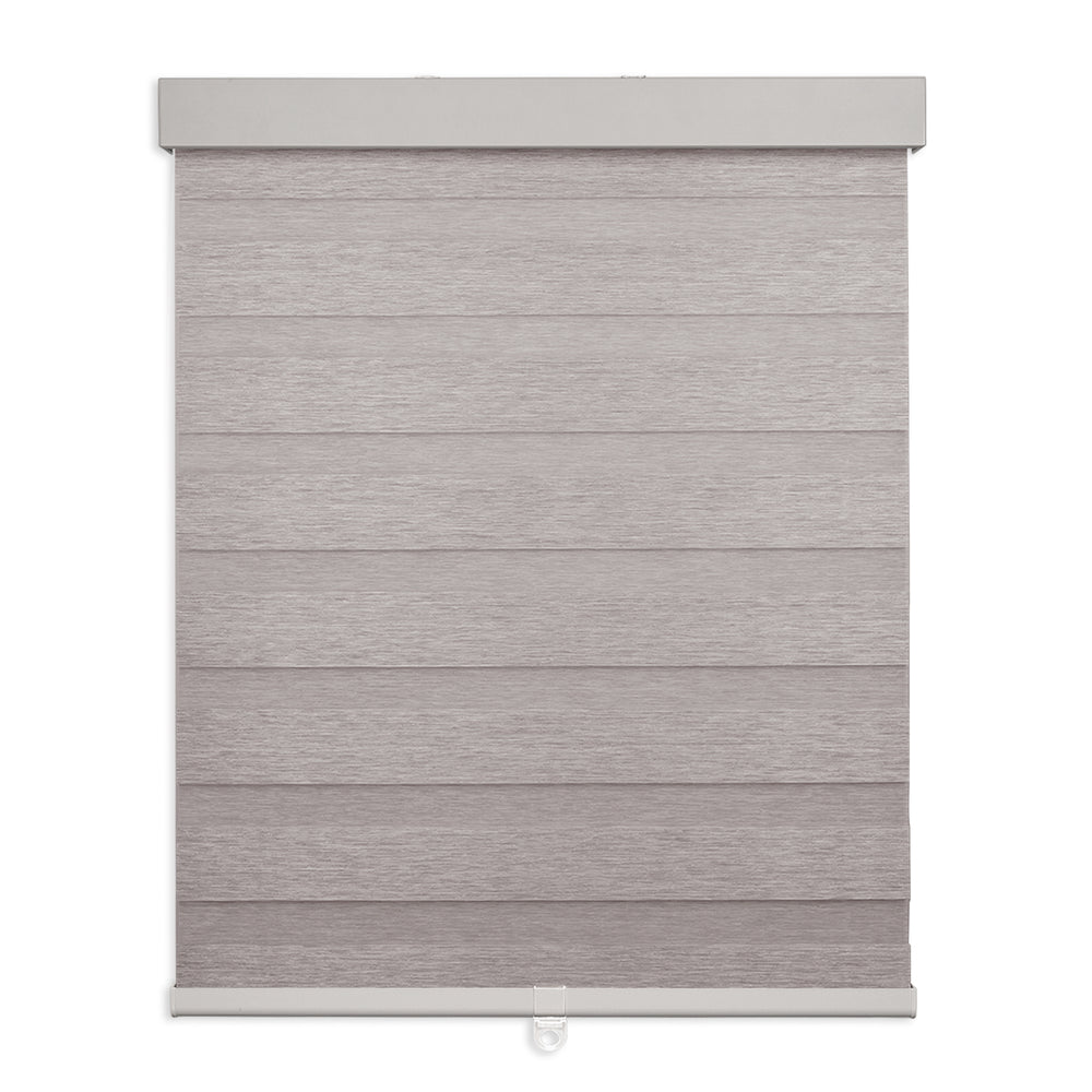 cordless linen texture light filtering zebra shades in a large window