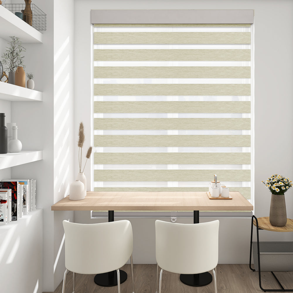 cordless linen texture light filtering zebra shades - beige