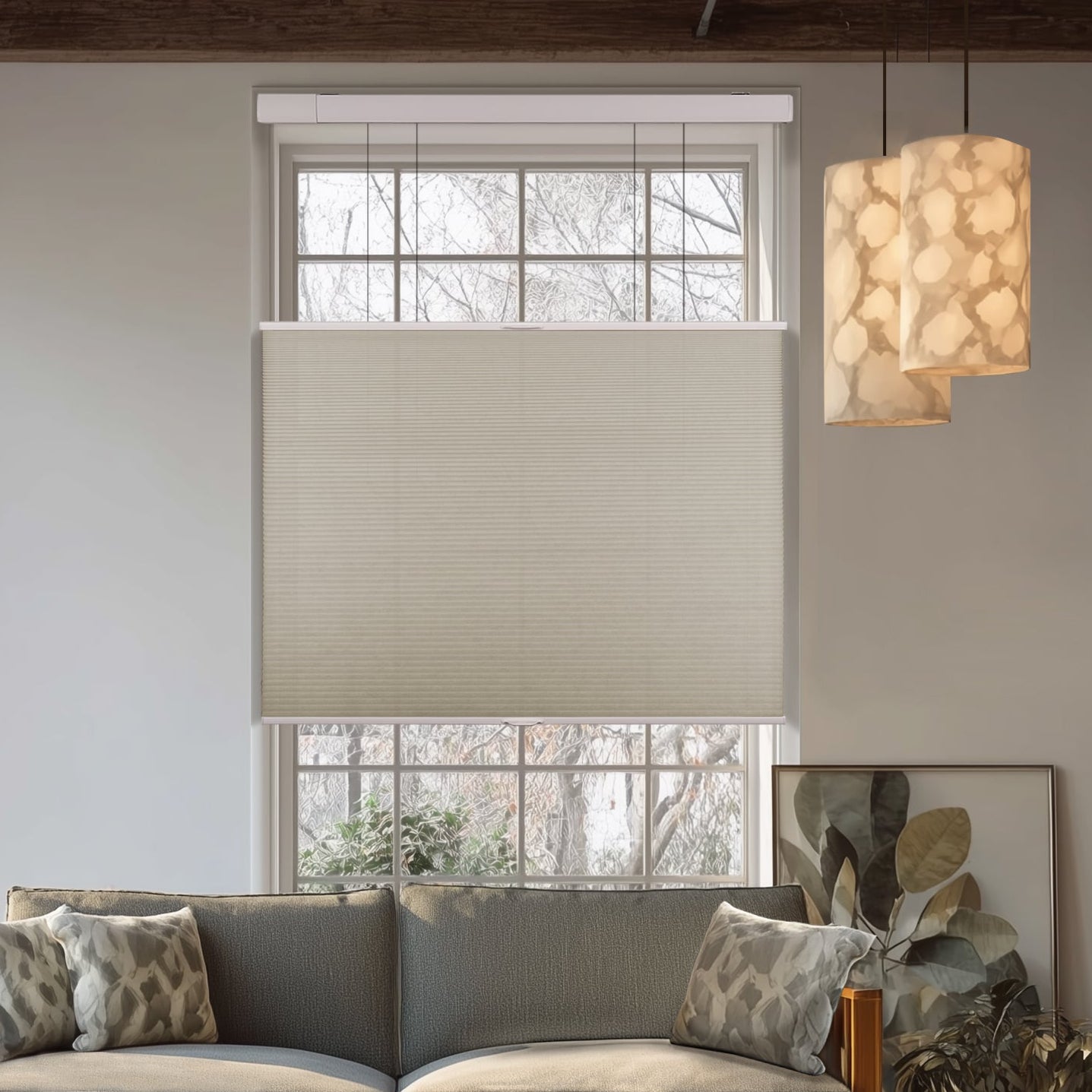 cordless light filtering no-drill top down bottom up cellular shades for living room