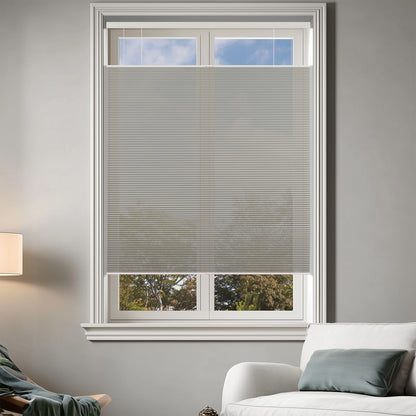 no-drill light filtering top down bottom up cellular shades in a living room