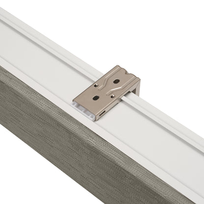cordless light filtering roller shades with fabric-wrapped cassette — L-shaped mounting bracket
