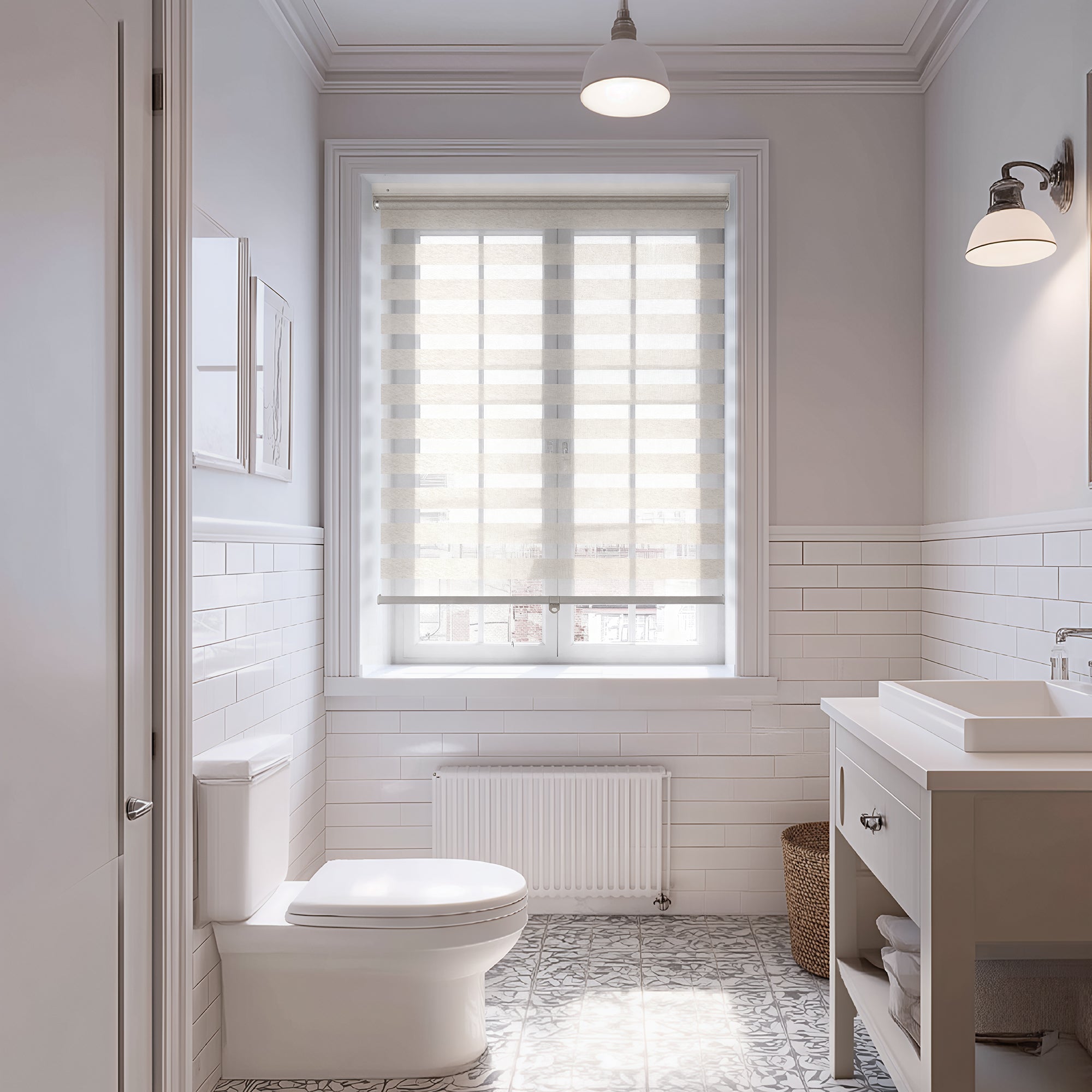 No-Drill Light Filtering Linen-Look Zebra Shades for Bathrooms