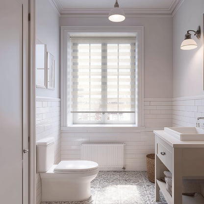 No-Drill Light Filtering Linen-Look Zebra Shades for Bathrooms