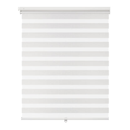 no-drill light filtering linen-like bathroom zebra shades with stripes fully open for outside view and natural sunlight