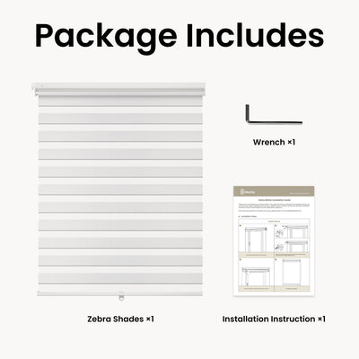 no-drill light filtering linen-like bathroom zebra shades package