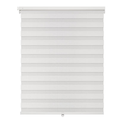 no-drill light filtering linen-like bathroom zebra shades with stripes fully closed for privacy protection, room darkening, and UV blocking