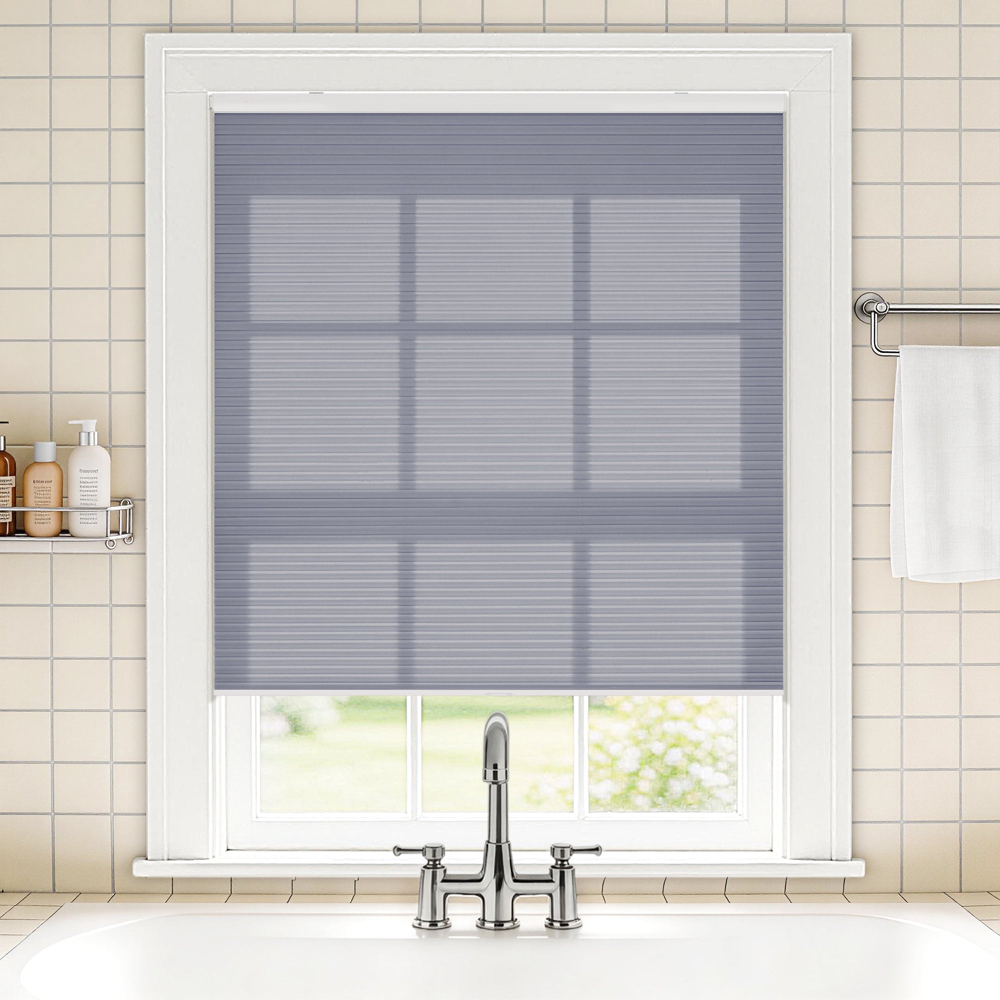 no drill waterproof cordless light filtering cellular shades-color-folkstone gray