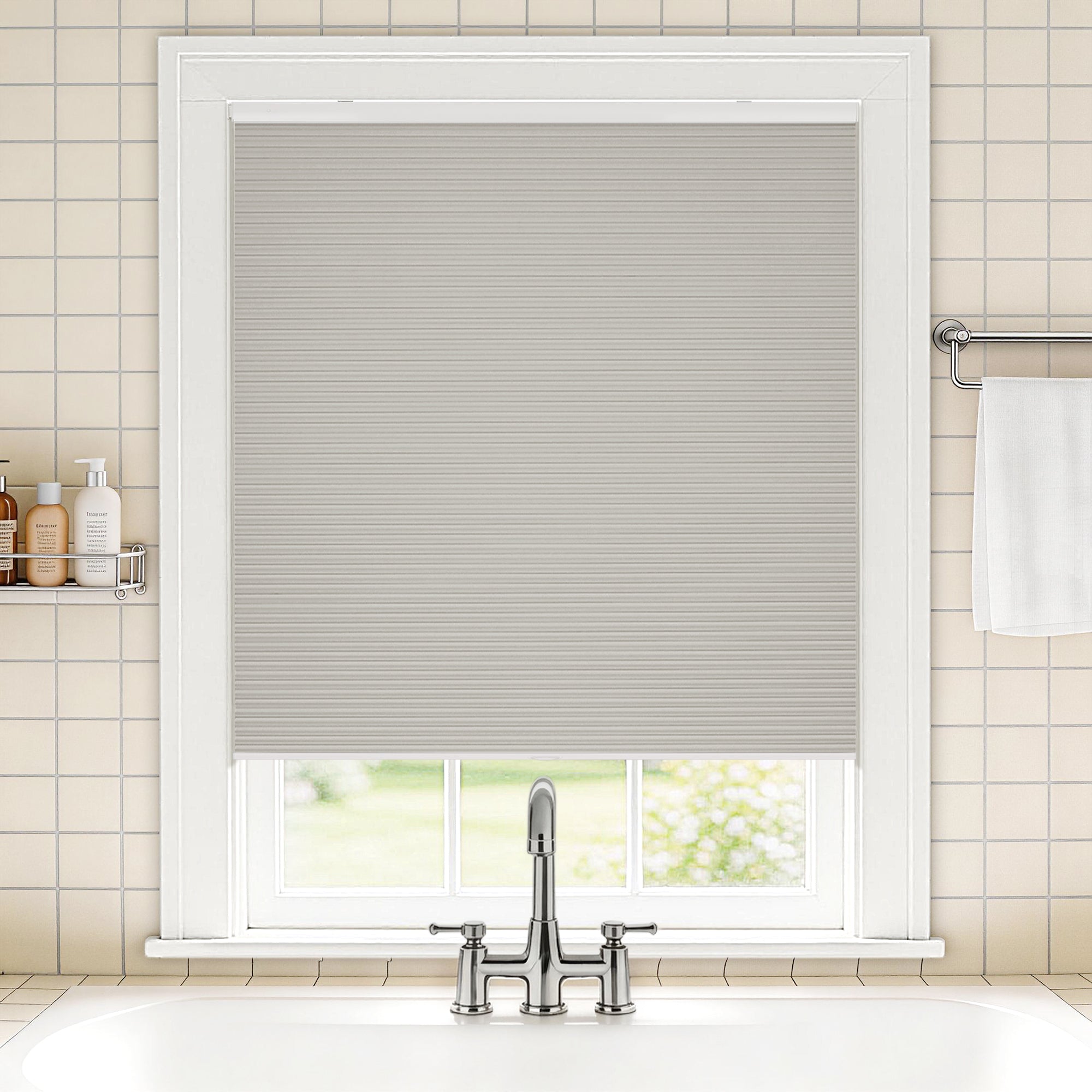 no drill waterproof cordless blackout cellular shades-color-light gray